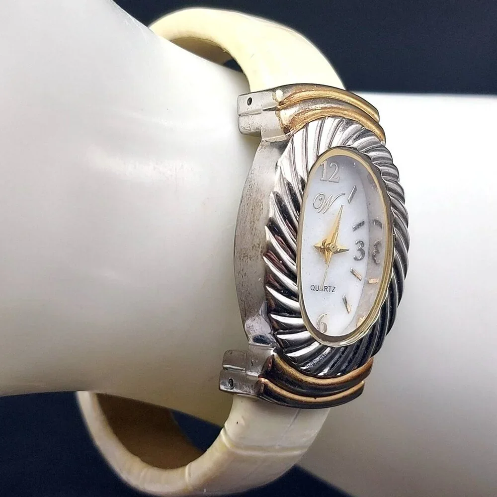 W by Waltham WBW01D women’s quartz watch, two-tone rope bezel, white strap